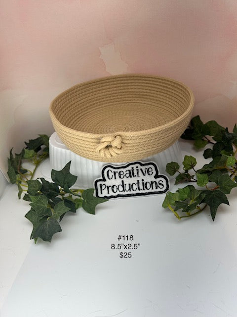Natural colored rope basket with knot accent