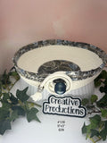 Natural colored rope basket with gray-teal fabric insert and trim