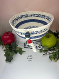 Rope basket with blue floral insert and trim