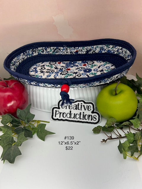 Rope basket with fabric insert and trim