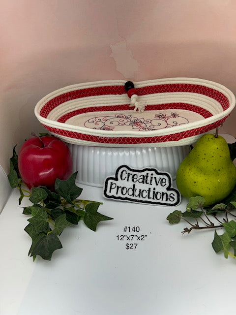 Rope basket with embroidered design