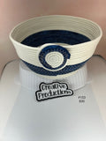 Natural colored rope basket with navy blue accents