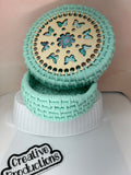 Aqua colored coil wrapped rope trinket box with lid.